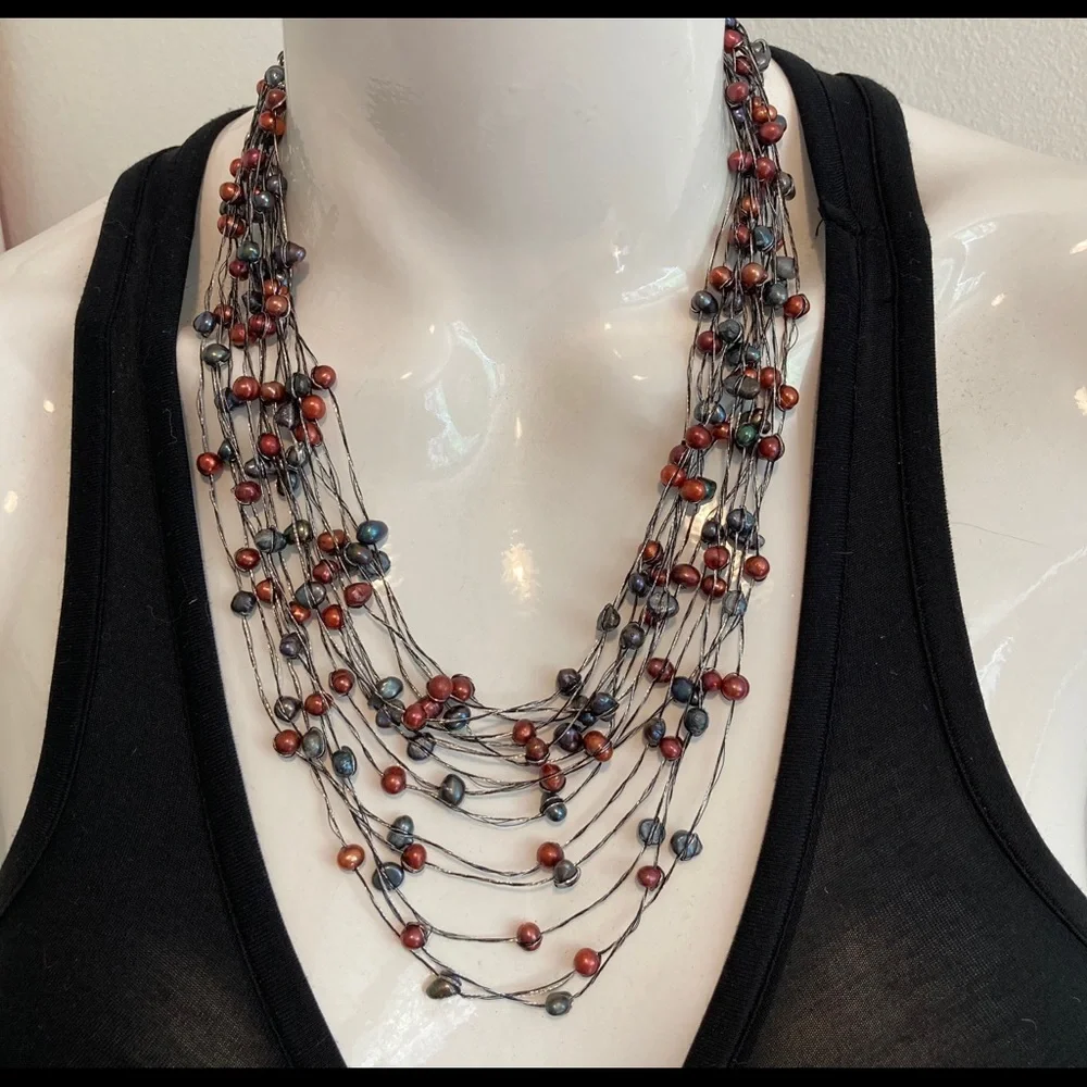 "Night River” by Novica Floating Pearl Statement Necklace (19”) - Picture 1 of 5